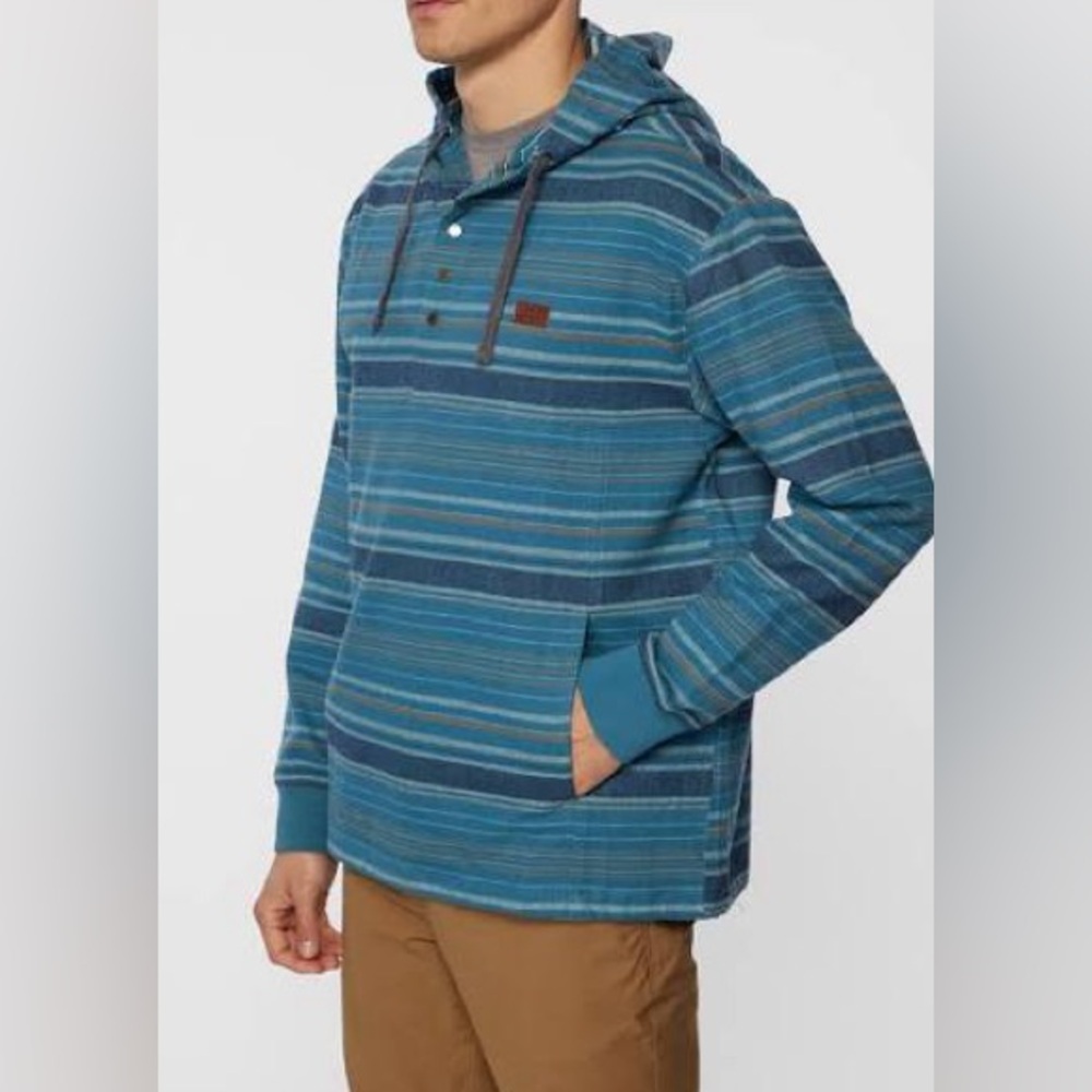 O’Neill Viewpoint Mens Blue Striped Pullover Hoodie Sweater Size S NWT Outdoor